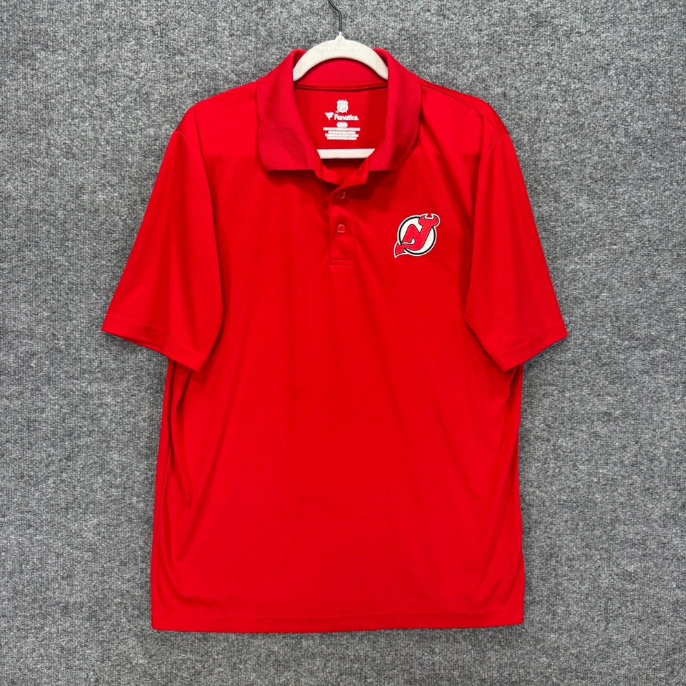 New Jersey Devils Polo Shirt Mens Large Red Fanatics NHL‎ Hockey Fan Gear Sporty